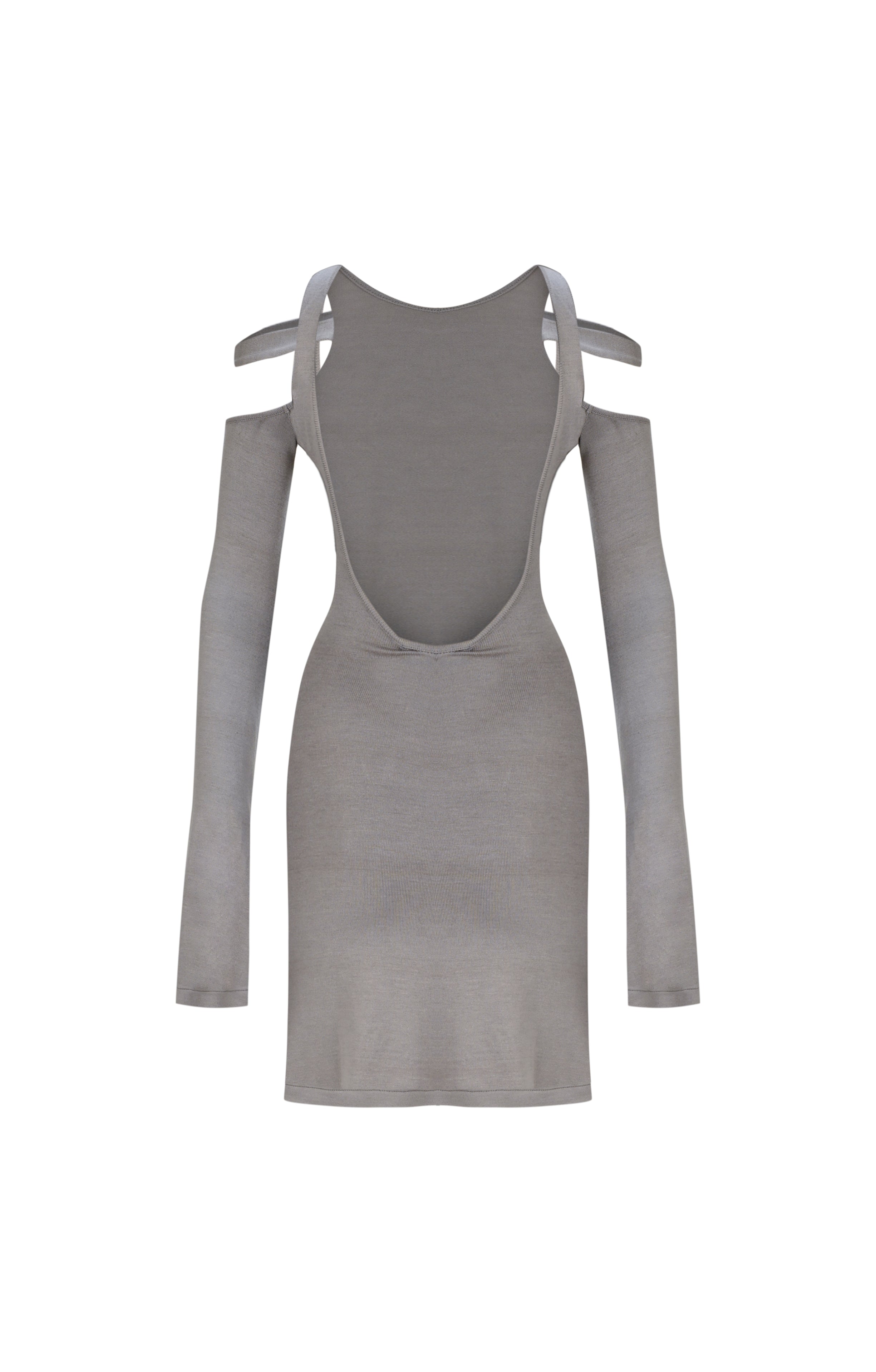 Death Is Easy-Knitted Grey Mini Backless Dress-Elbise-5-Milagron.com