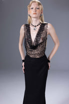 Death Is Easy-Noir Lace Deep V Neck Top-Top-1-Milagron.com