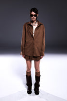 Death Is Easy-Taupe Brown Oversize Button Down Shirt-Gömlek-1-Milagron.com