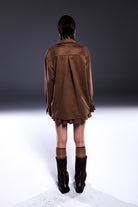 Death Is Easy-Taupe Brown Oversize Button Down Shirt-Gömlek-2-Milagron.com
