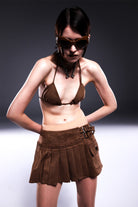 Death Is Easy-Taupe Brown Suede Bikini Top-Bikini & Mayo-1-Milagron.com