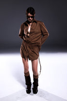 Death Is Easy-Taupe Brown Suede Shirt Dress-Elbise-1-Milagron.com
