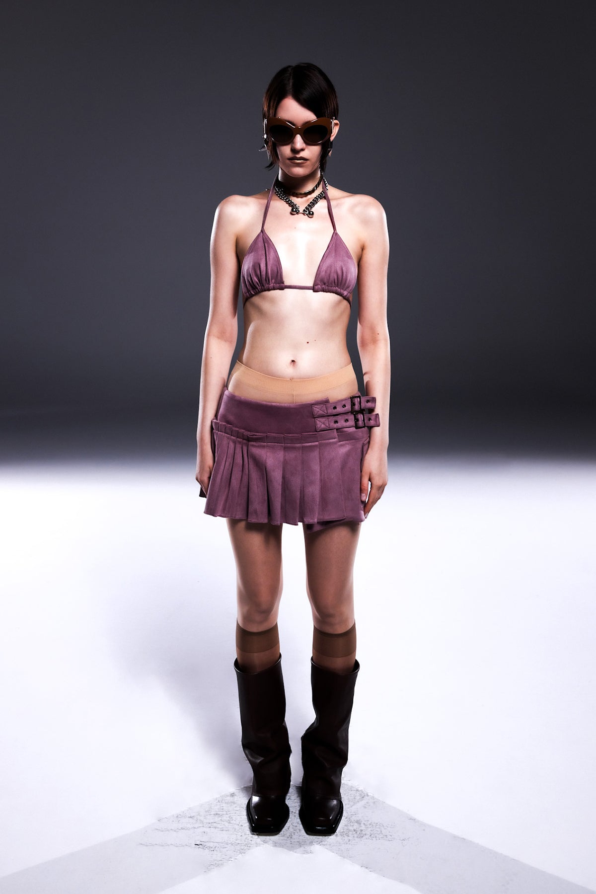 Death Is Easy-Warm Pink Pleated Mini Skirt-Etek-1-Milagron.com