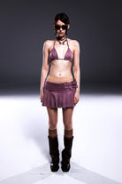 Death Is Easy-Warm Pink Pleated Mini Skirt-Etek-1-Milagron.com