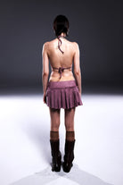 Death Is Easy-Warm Pink Suede Bikini Top-Bikini & Mayo-3-Milagron.com