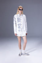 Death Is Easy-White Calligraphy Oversize Shirt-Gömlek-1-Milagron.com