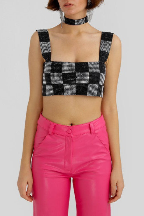 Declara-Checkered Glitter Top-Top-1-Milagron.com