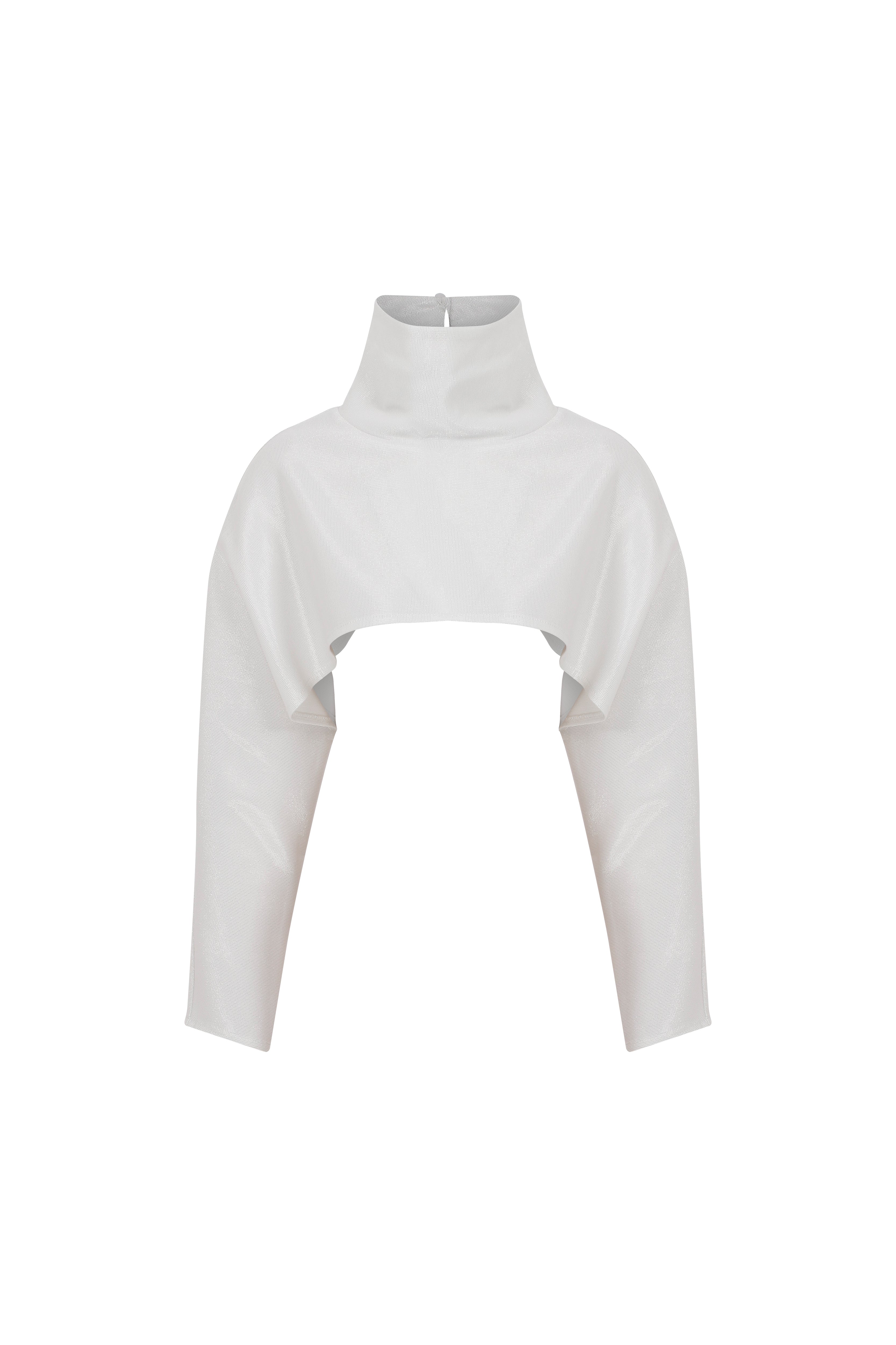 Declara-Cream Silver Polo Neck Top-1-Milagron.com