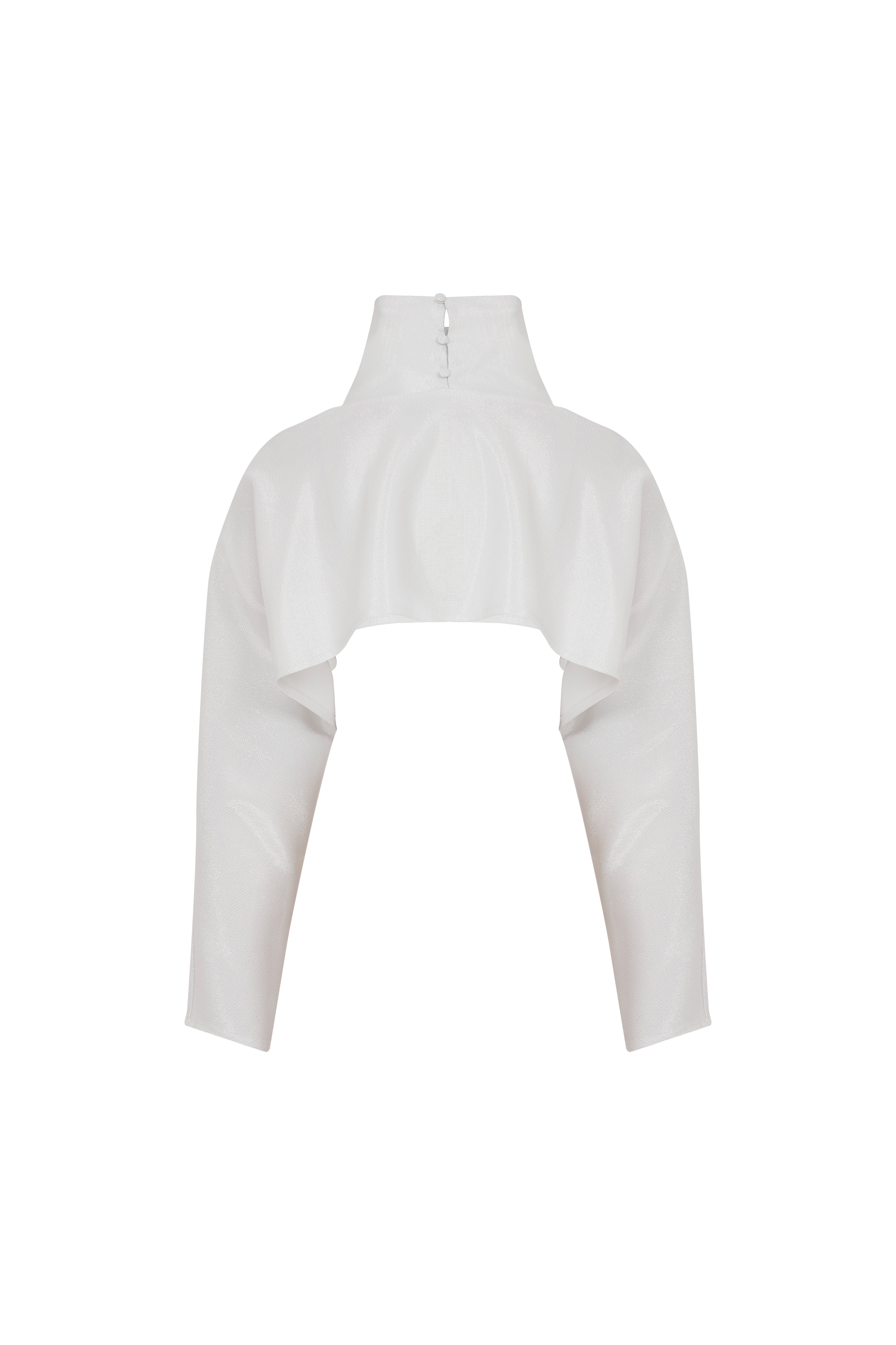 Declara-Cream Silver Polo Neck Top-2-Milagron.com