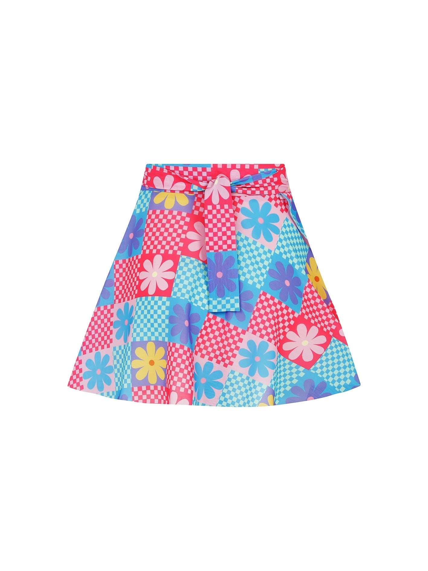 Declara-Flowered Checkered Skirt-2-Milagron.com