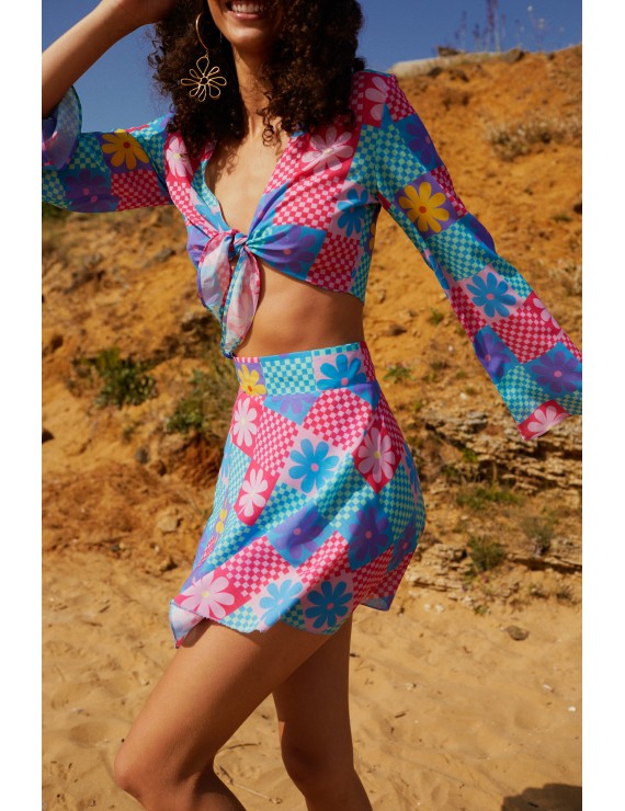 Declara-Flowered Checkered Skirt-3-Milagron.com