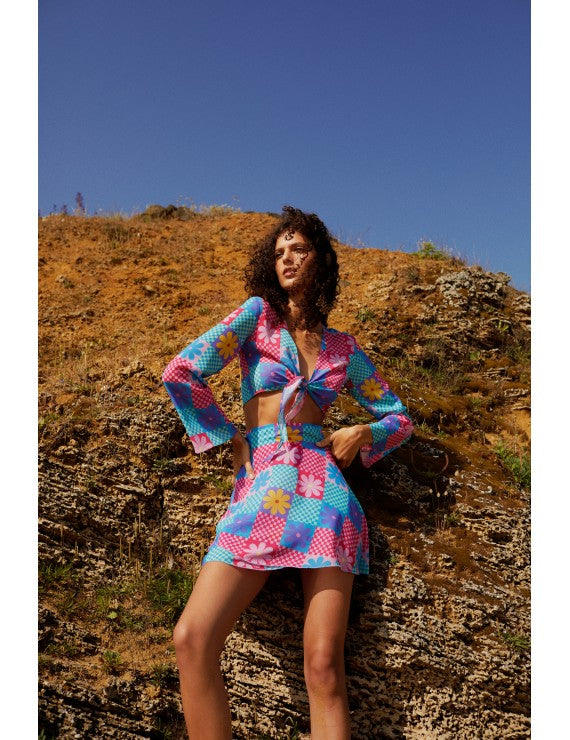 Declara-Flowered Checkered Skirt-4-Milagron.com