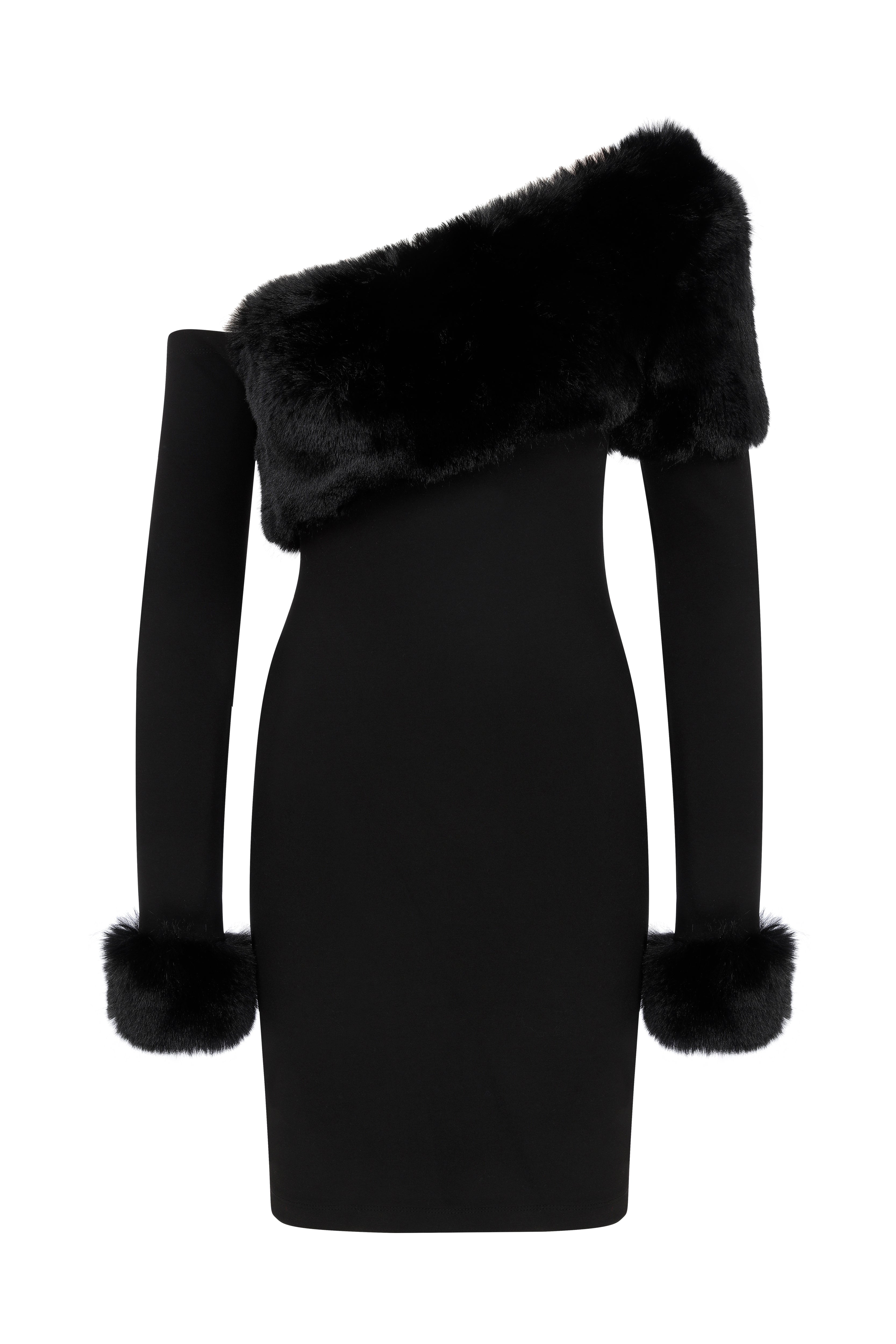 Declara-Frosty Noir Mini With Fur-Elbise-4-Milagron.com