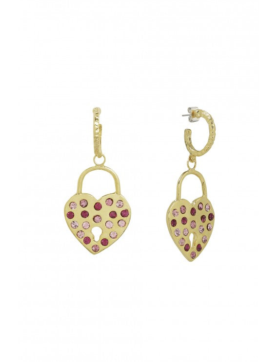 Declara-Gold Heart Padlock Earrings-1-Milagron.com