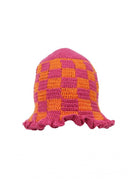 Declara-Orange Fuchsia Checkered Knit Hat-1-Milagron.com
