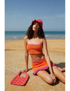 Declara-Orange Fuchsia Checkered Knit Hat-2-Milagron.com