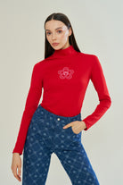 Declara-Red Blooming Crest Turtleneck-Kazak & Triko-1-Milagron.com
