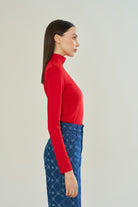 Declara-Red Blooming Crest Turtleneck-Kazak & Triko-2-Milagron.com
