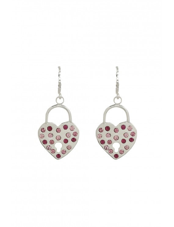 Declara-Silver Heart Padlock Earrings-1-Milagron.com
