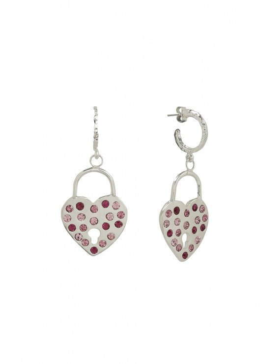 Declara-Silver Heart Padlock Earrings-2-Milagron.com