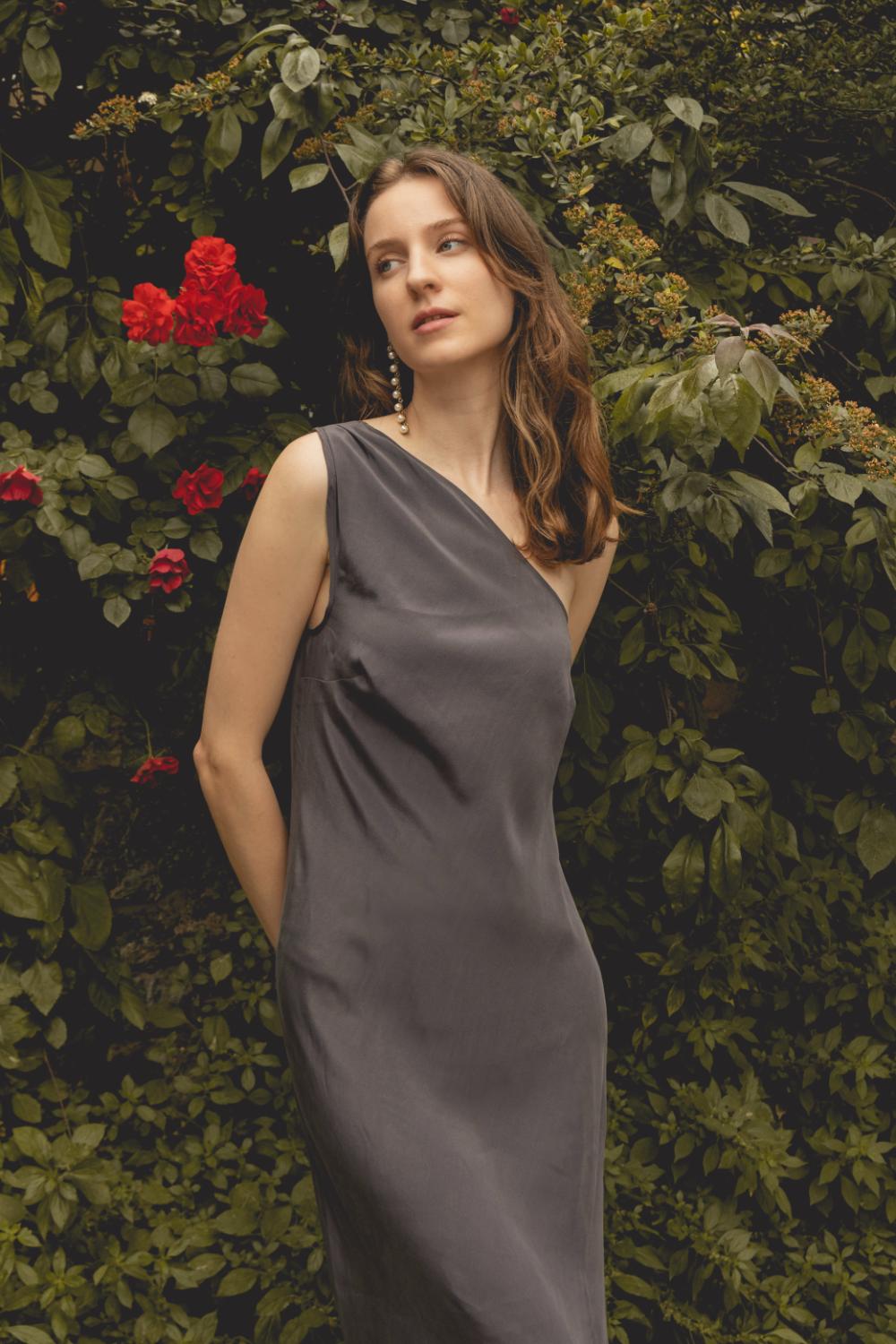 Delicate-Gri İpek Elbise-Elbise-5-Milagron.com