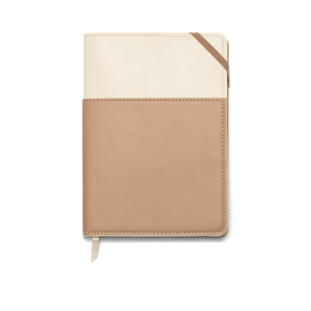 Designwork Ink-Vegan Deri Kapaklı Cepli Çizgili Defter - Taupe-Defter-1-Milagron.com