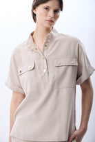 Diagonal-Açık Yaka Metal Düğmeli Gömlek-Gömlek-2-Milagron.com