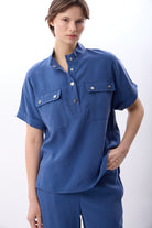 Diagonal-Açık Yaka Metal Düğmeli Gömlek-Gömlek-5-Milagron.com