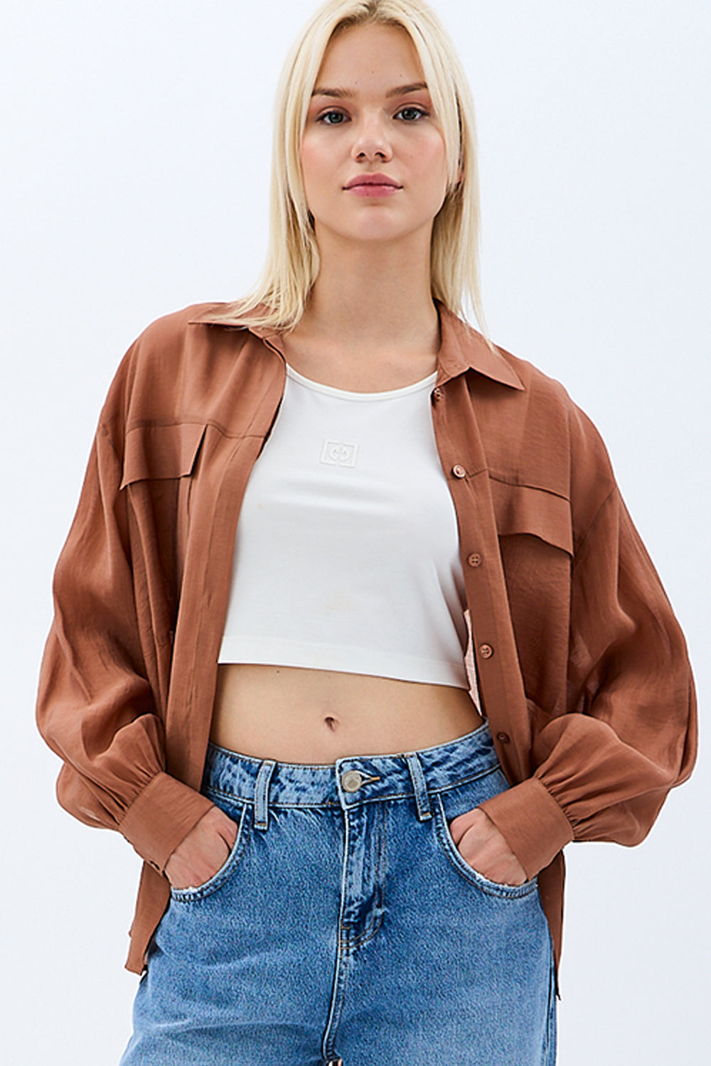 Diagonal-Arkadan Bağlamalı Gömlek (Kahverengi)-GÖMLEK-1-Milagron.com