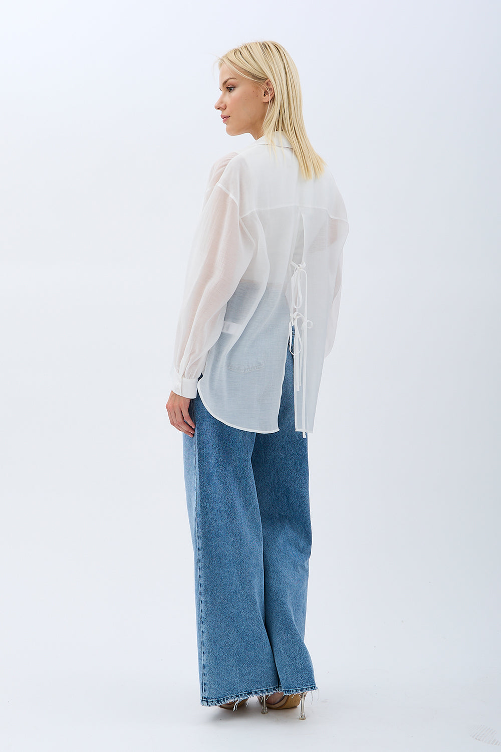 Diagonal-Arkadan Bağlamalı Gömlek (Ekru)-GÖMLEK-10-Milagron.com