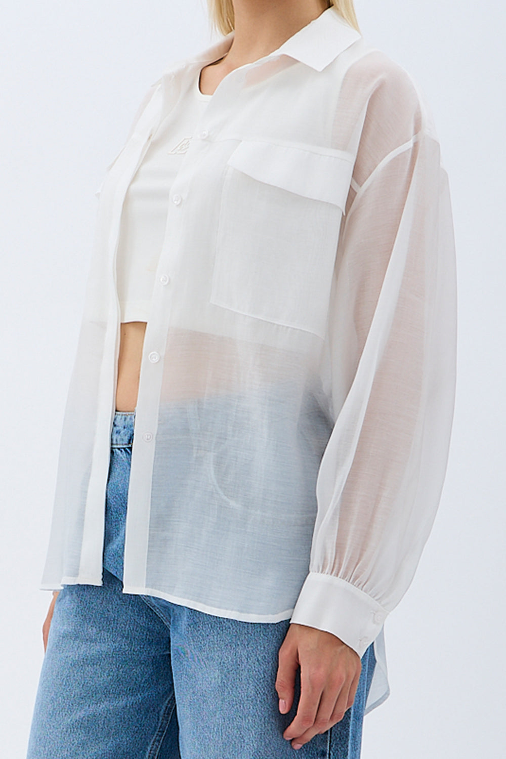 Diagonal-Arkadan Bağlamalı Gömlek (Ekru)-GÖMLEK-3-Milagron.com