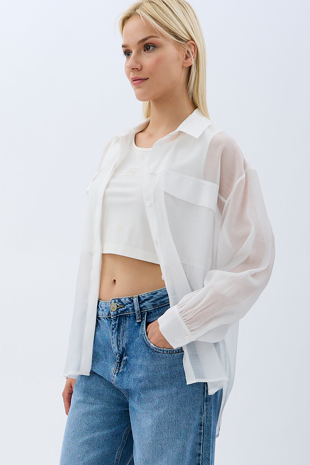 Diagonal-Arkadan Bağlamalı Gömlek (Ekru)-GÖMLEK-4-Milagron.com