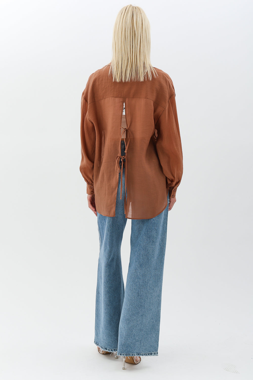 Diagonal-Arkadan Bağlamalı Gömlek (Kahverengi)-GÖMLEK-4-Milagron.com