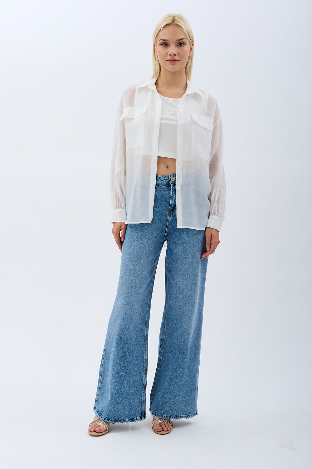 Diagonal-Arkadan Bağlamalı Gömlek (Ekru)-GÖMLEK-6-Milagron.com