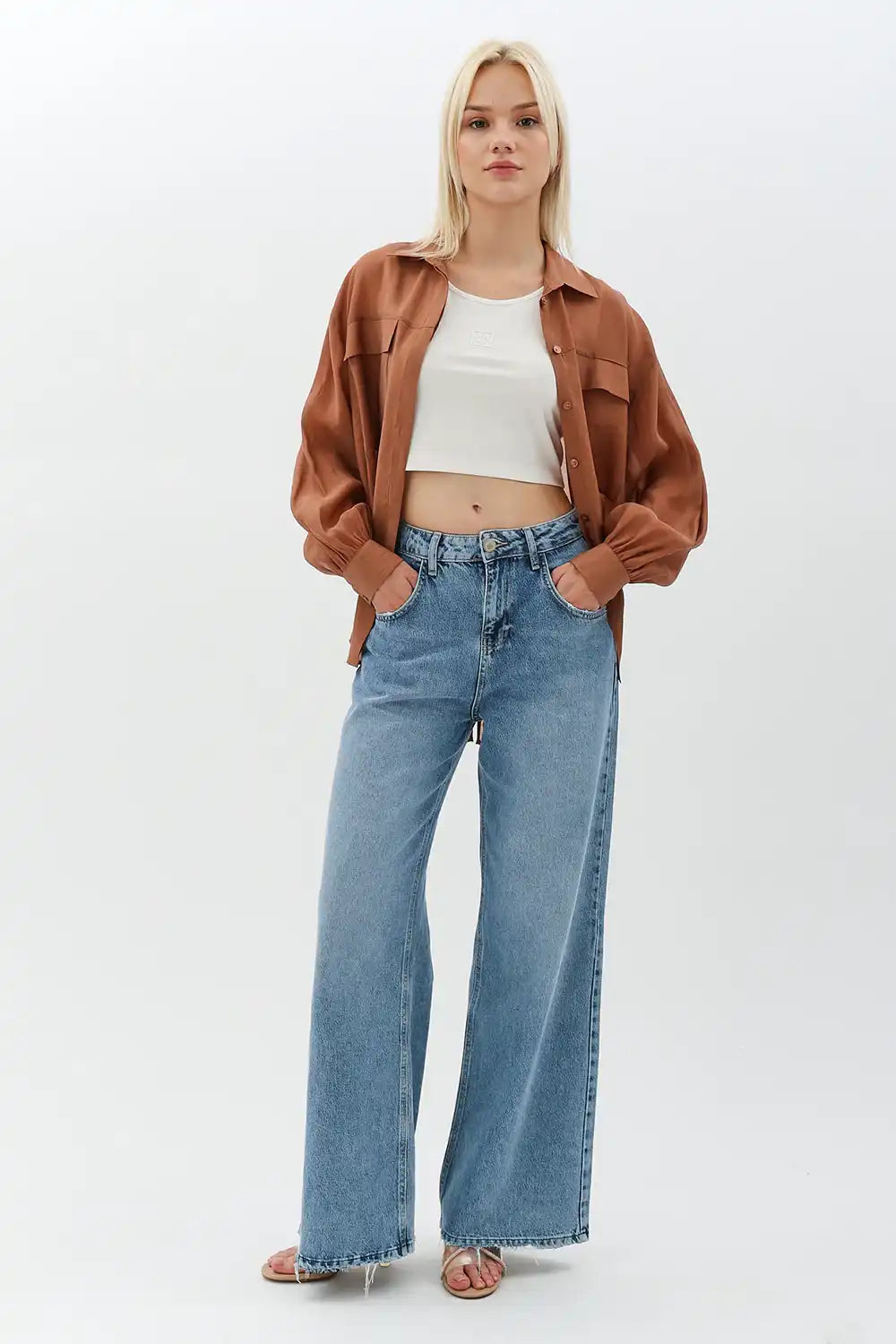 Arkadan Bağlamalı Gömlek (Kahverengi)