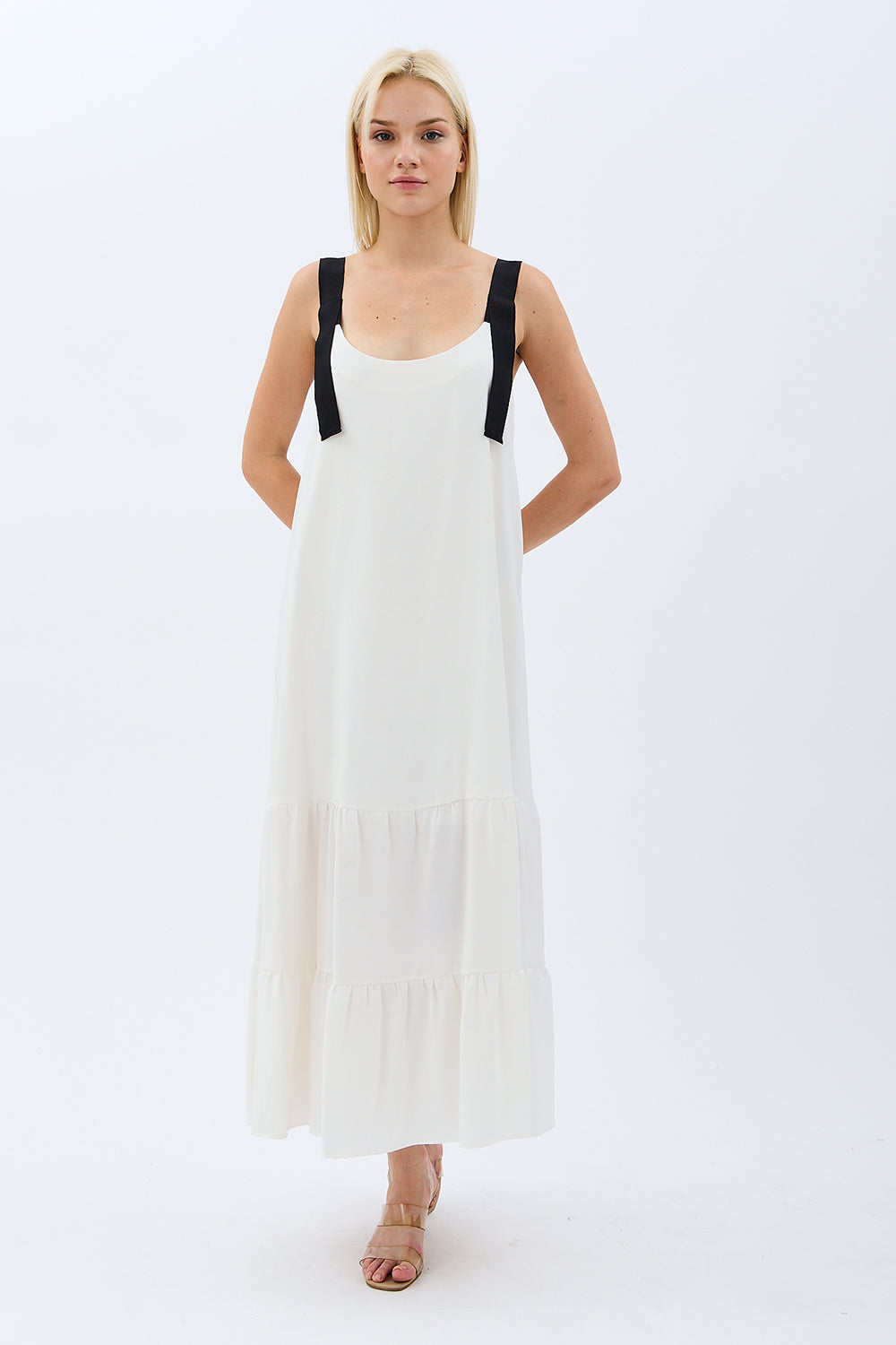 Diagonal-Askılı Maxi Boy Salaş Elbise (Ekru)-ELBİSE-1-Milagron.com