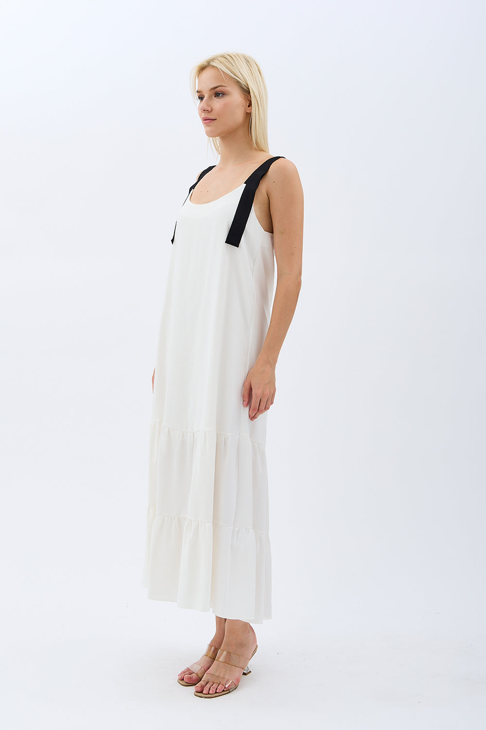 Diagonal-Askılı Maxi Boy Salaş Elbise (Ekru)-ELBİSE-2-Milagron.com