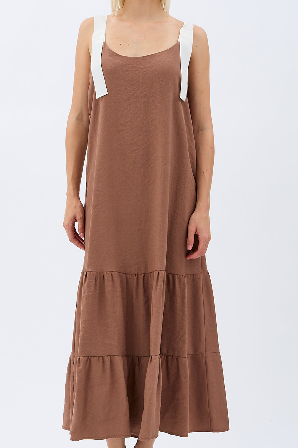 Diagonal-Askılı Maxi Boy Salaş Elbise (Kahverengi)-ELBİSE-4-Milagron.com