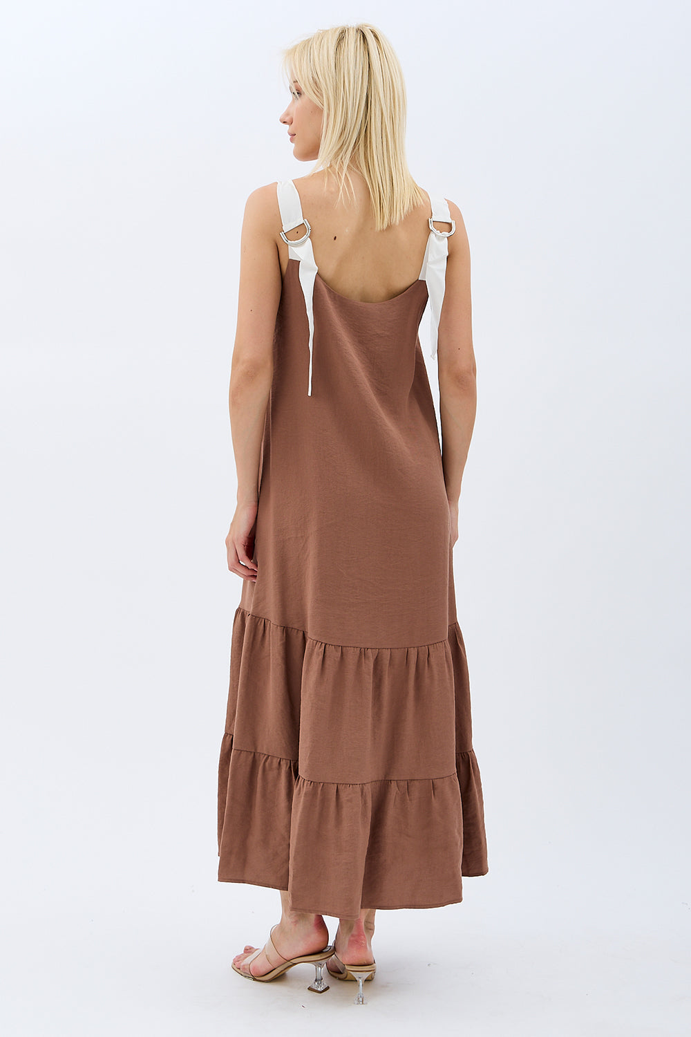 Diagonal-Askılı Maxi Boy Salaş Elbise (Kahverengi)-ELBİSE-5-Milagron.com