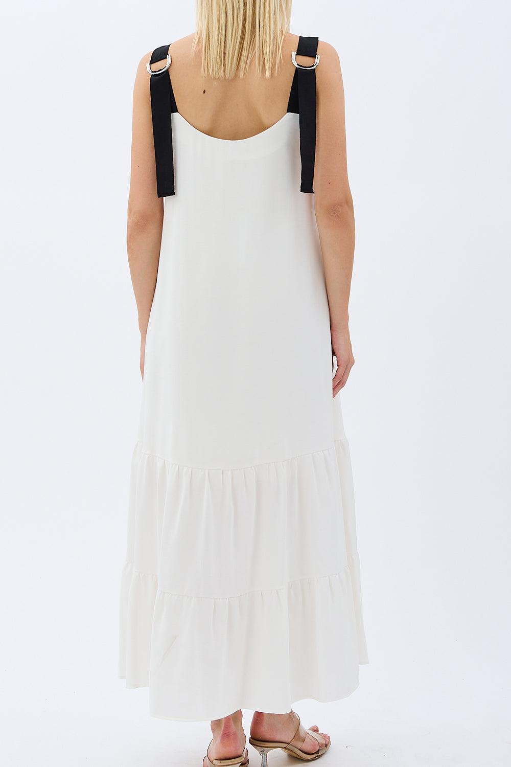 Diagonal-Askılı Maxi Boy Salaş Elbise (Ekru)-ELBİSE-7-Milagron.com