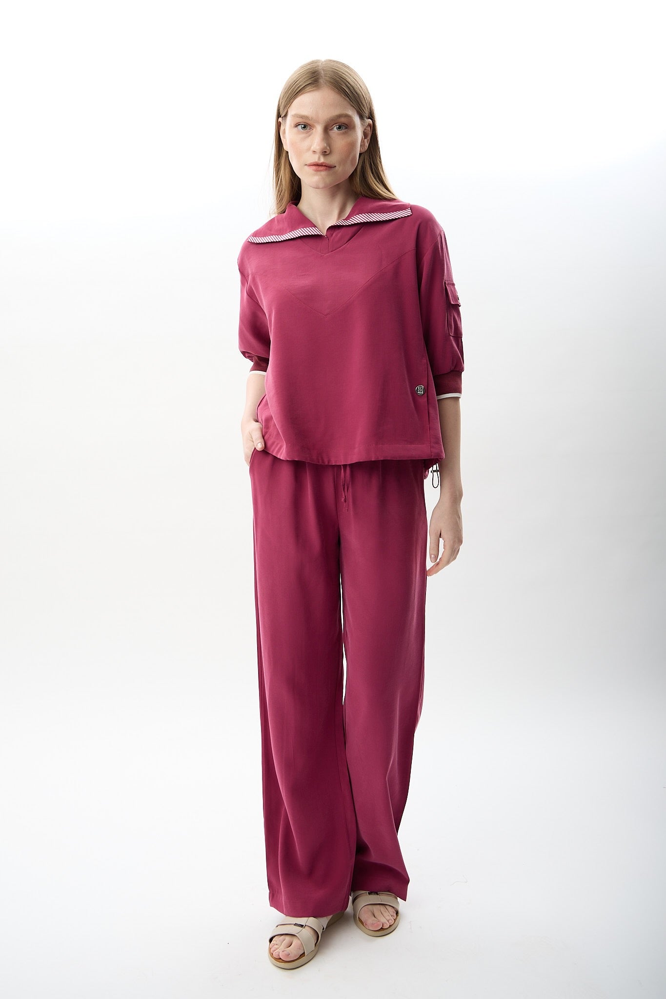 Diagonal-Bağcıklı Düz Paça Pantolon-Pantolon-6-Milagron.com