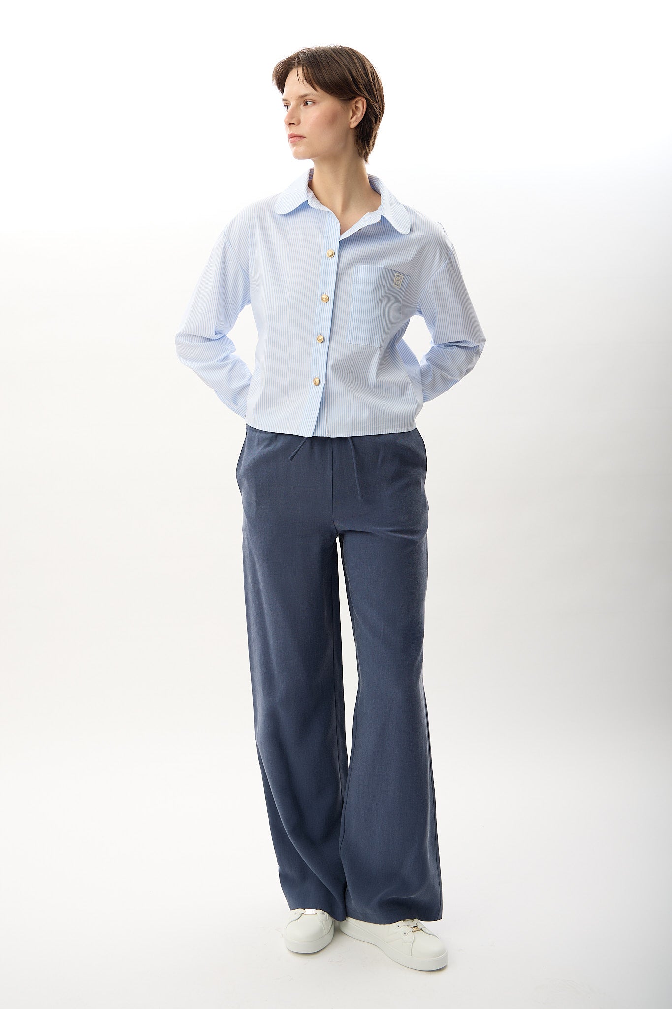 Diagonal-Bağcıklı Rahat Kesim Pantolon-,-2-Milagron.com