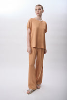 Diagonal-Bağcıklı Rahat Kesim Saten Pantolon-Pantolon-1-Milagron.com