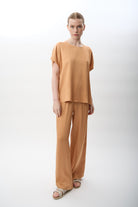 Diagonal-Bağcıklı Rahat Kesim Saten Pantolon-Pantolon-6-Milagron.com