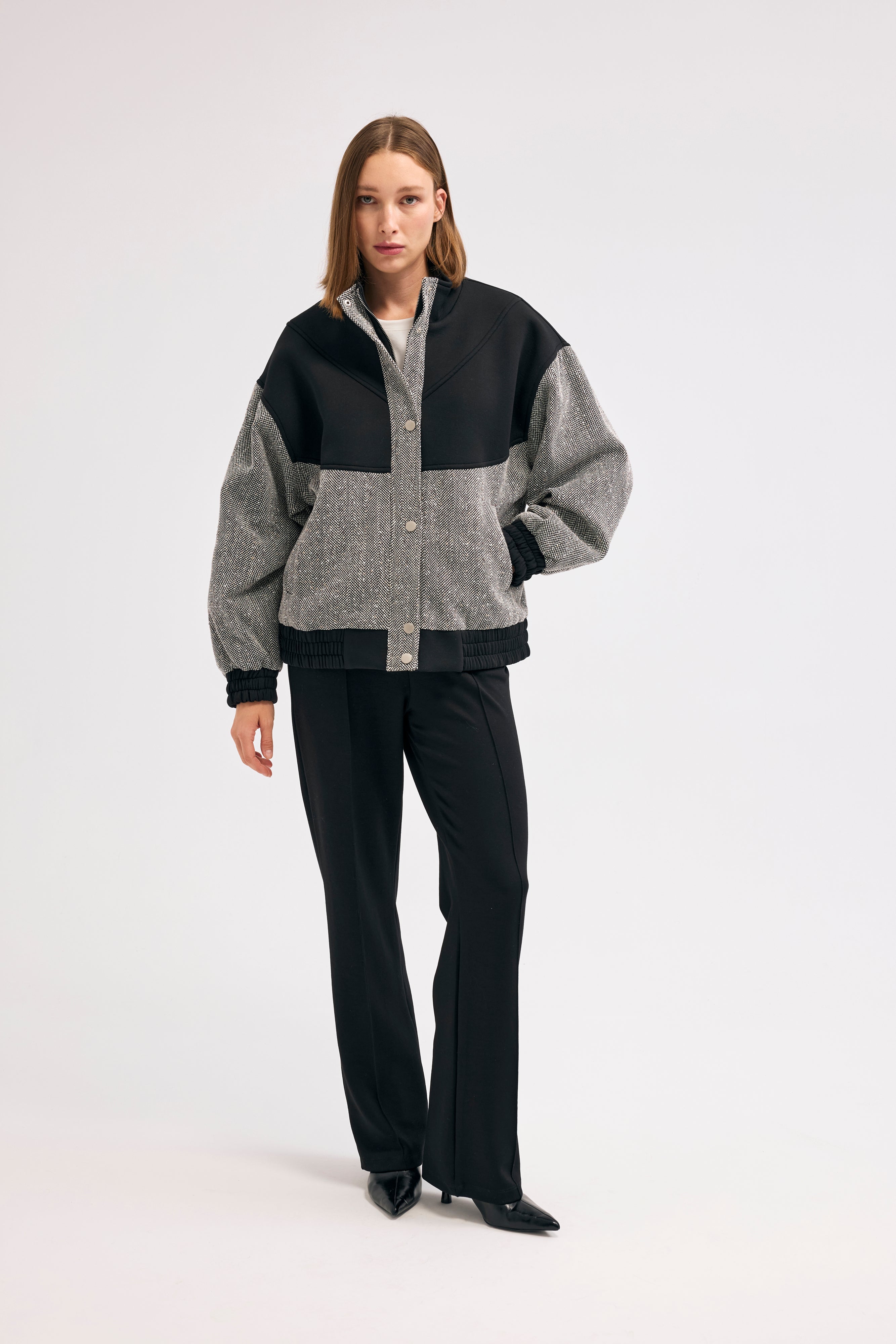 Diagonal-Balıksırtı Desenli Mont (Siyah)-CEKET-5-Milagron.com