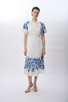 Diagonal-Balon Kollu Desenli Maksi Elbise (Ekru)-ELBİSE-1-Milagron.com