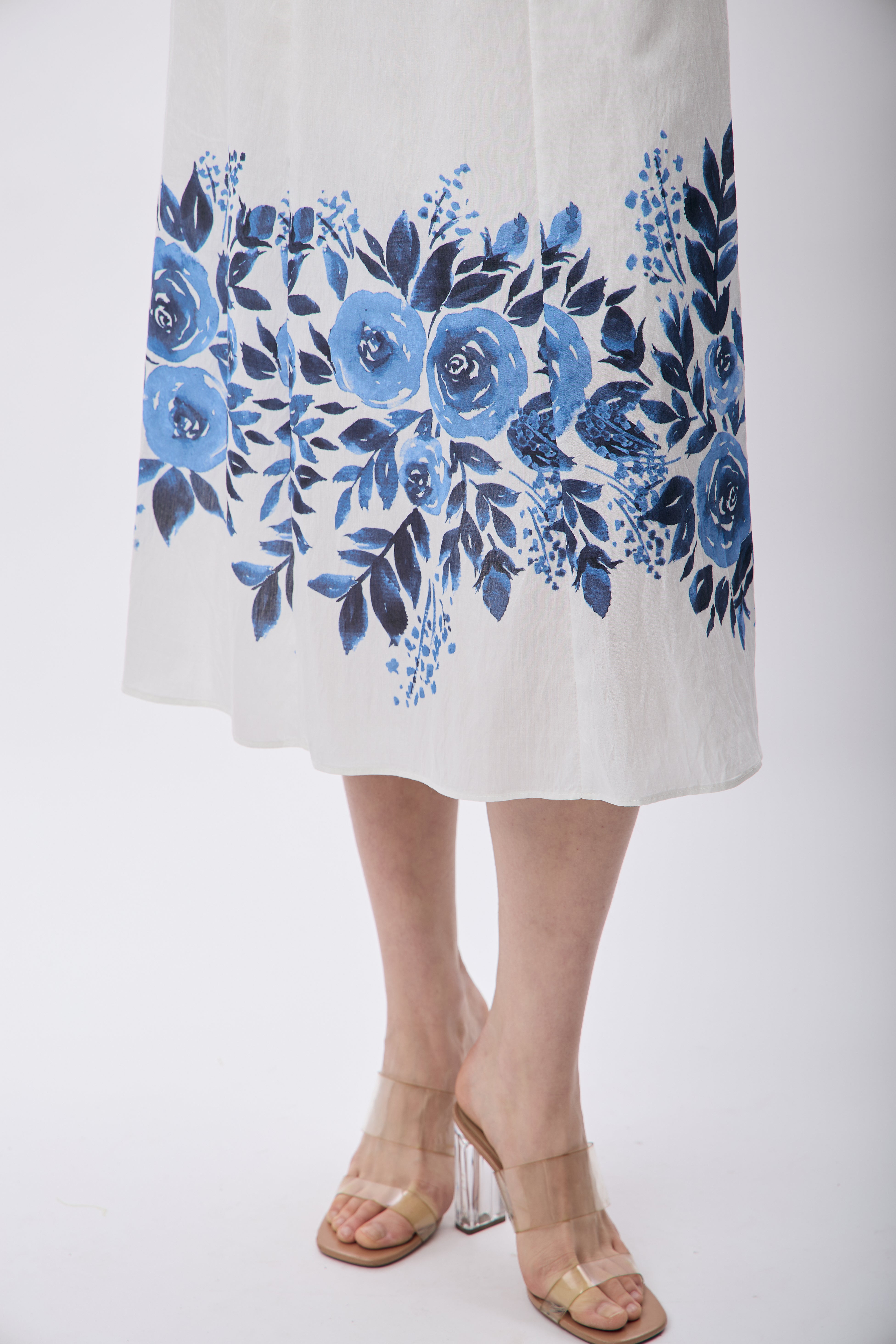 Diagonal-Balon Kollu Desenli Maksi Elbise (Ekru)-ELBİSE-4-Milagron.com