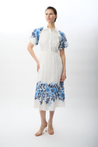 Diagonal-Balon Kollu Desenli Maksi Elbise (Ekru)-ELBİSE-5-Milagron.com