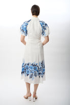 Diagonal-Balon Kollu Desenli Maksi Elbise (Ekru)-ELBİSE-6-Milagron.com