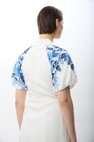 Diagonal-Balon Kollu Desenli Maksi Elbise (Ekru)-ELBİSE-7-Milagron.com